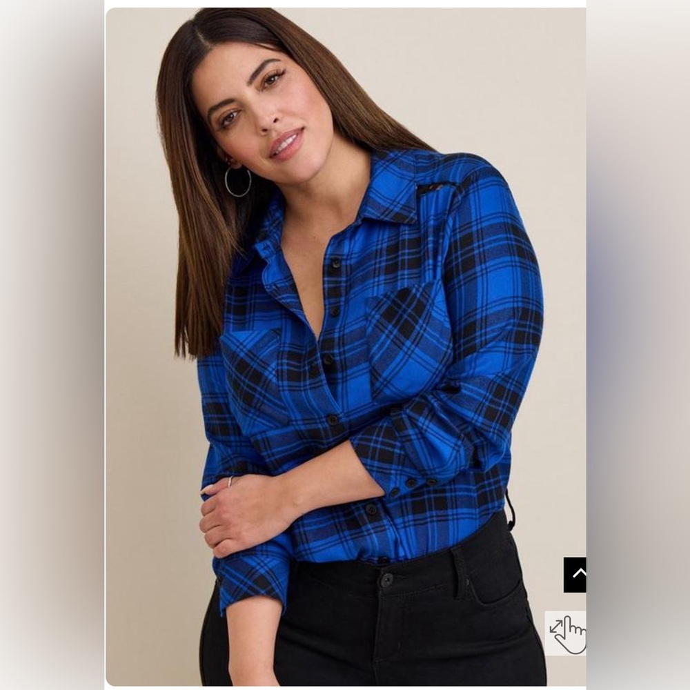 Torrid Blue Plaid Brushed Rayon Acrylic Laced Button-Up Tunic Shirt NWT